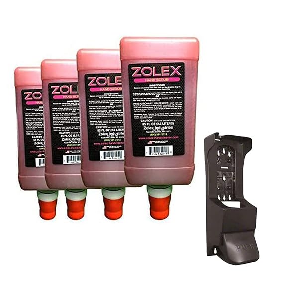 Zolex Cherry Hand Scrub for Hard Working Hands | Stain Remover for Heavy Duty Workers | Grease Remover for Mechanics - 2.5L (Cherry Pumice Hand Cleaner) (Case of 4 w/Dispenser)