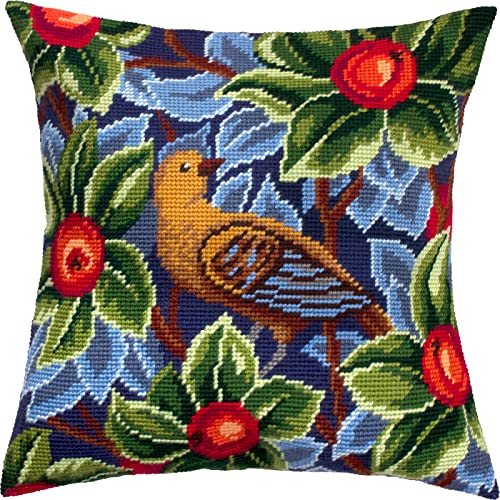 Brvsk Tapestry Embroidery Kit for Adults and Beginners Bird by William Morris 16 16 with Clear, Precise Printed Design on Cotton Canvas; Includes 2 Needles, Yarn, and Easy-Read Chart
