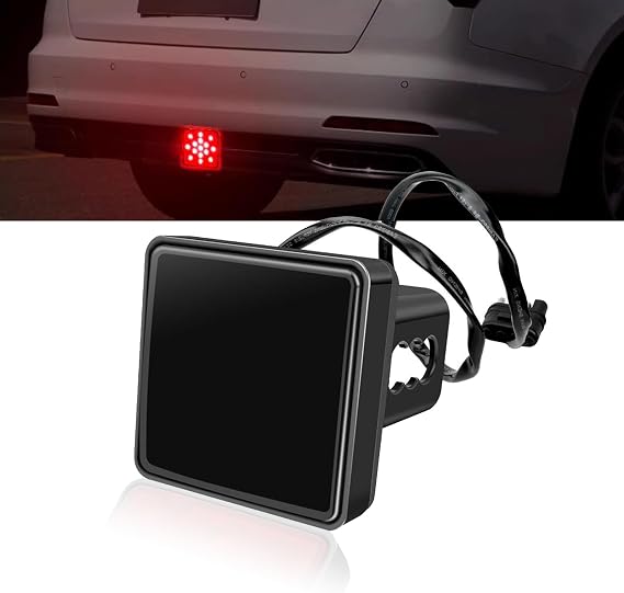 Eratus Trailer Hitch Tail Light, 2" Receiver Square Smoked Lens 15 LED Super Bright Waterproof Brake Light, 12V 35W Non-polarity Plug and Play Warning Light, for Most Cars Trailers Trucks (Black)