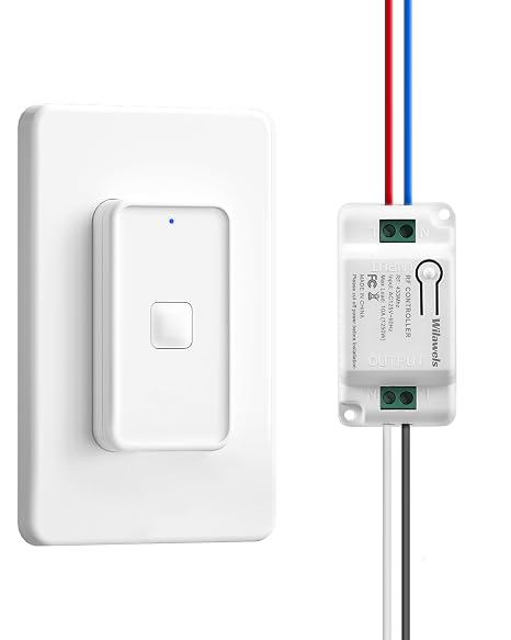 Wireless Light Switch and Receiver Kit, WILAWELS Remote Light Switches, No in-Wall Wiring Required, Remote Control Wall Switch for Ceiling Lights, Fan, 100 Ft RF Range, FCC Listed W15RC1106