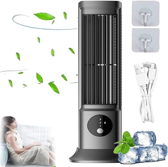 Coldeez Ace 5.0 Cooling Portable Air Conditioning Quiet Cooling Fan with 3 Speeds for Bedroom Office Bathroom (Black) [Energy Class A+]