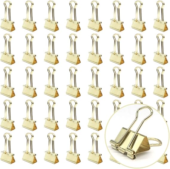 Gold Binder Paper Clips - Small, 3/4 inch Width Clips for Office School Supplies, 80 Pack