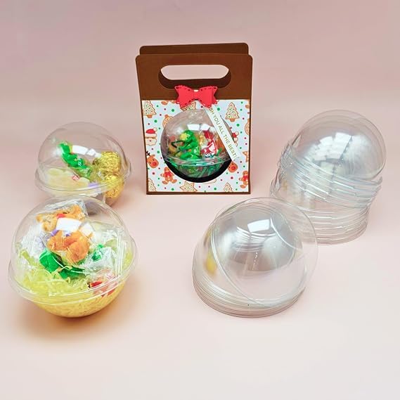 Alinacutle 10cm Diameter 10pcs Clear Plastic Balls Christmas Gift Packaging Clear Cake Boxes Blisters Gift Case Transparent Round Hollow Candy Containers for Holidays Parties Celebration