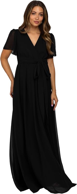 PinkBlush Chiffon Short Sleeve Maternity Maxi Dress