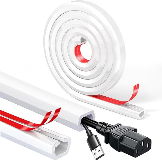 Cable Trunking 2M Flexible White Self-Adhesive 15x10mm for Cord Management | Wear-Resistant PVC Build, Pre-Split Wire Access, Residue-Free Wall-Safe Install, Child & Pet Protection, Indoor & Outdoor Use