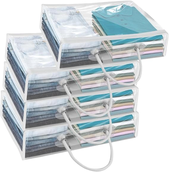 4 Pcs Clear Clothes Storage Bag,Clear Zippered Storage Bags,Wardrobe Storage Organizer Moving Bags with Reinforced Handle for Loft Wardrobe for Bedding Clothes Blanket Duvet