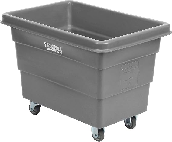 Global Industrial 6 Bushel Plastic Bulk Box Truck, Direct Mount Base, 500 lbs. Capacity, 3 Non-Maring Rubber Casters, Gray, 33-25L x 23 W x 24-12H