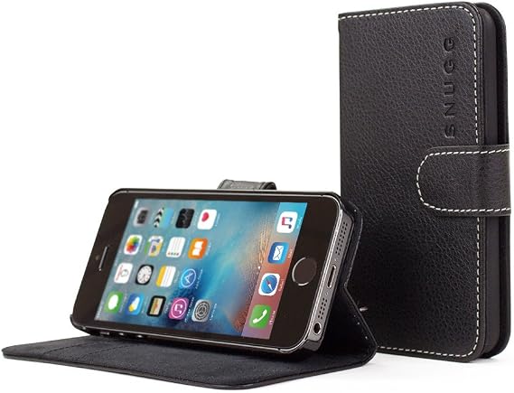 Snugg iPhone SE 1 (2016) Case, Leather Flip Case [Card Slots] Executive Apple iPhone SE Wallet Case Cover and Stand 0 Black