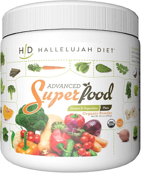 Advanced SuperFood, Greens and Vegetable Organic Powder Plain, 8.5 oz. (240g), by Hallelujah Diet