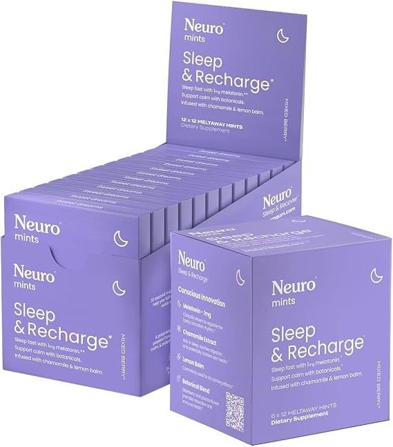 Neuro Rest & Relaxation Set 1mg Melatonin Meltaway Mints (72 Pieces) + Extended Supply Melatonin Tablets (144 Pieces) Sugar Free Fast-Dissolving Nighttime Aid with Chamomile, Lemon Balm & Elderber