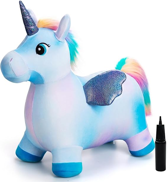 U&C Planet Bouncy Animal Hopper for Kids, Garden Ride-On Toy with Pump | Jumping Horse Toy for Toddlers, Stable Anti-Slip Base, Indoor Outdoor Game, Birthday Gift for Boys Girls 1-6, Unicorn Design