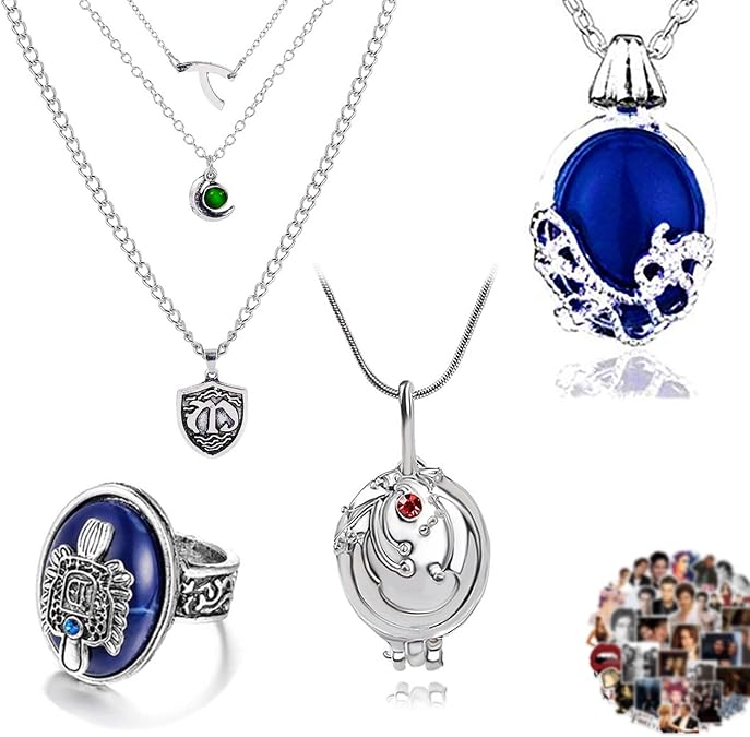 UoYu TFYU The Vampire Jewelry Set Hope Mikaelson Inspired Necklace Elena Gilbert Opening Vervain Locket Pendant Necklace Damon's Ring with Sticker 24 pcs