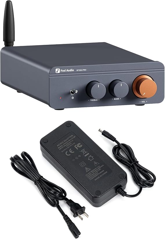 Fosi Audio 48V 5A Power Adapter Supply and BT20A Pro 300W x2 TPA3255 Bluetooth 5.0 Home Audio Stereo 2 Channel Amplifier