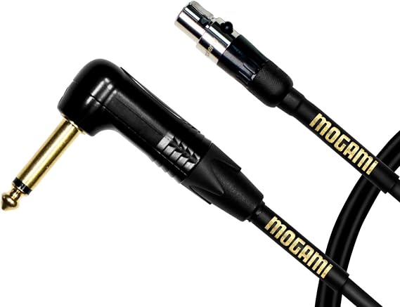 Mogami Gold BPSH TS-24R Belt Pack Instrument Cable for Wireless Instrument Systems, 1/4" TS Male Plug to Mini XLR-Female 4-Pin, Right Angle to Straight Connectors, 24 Inch