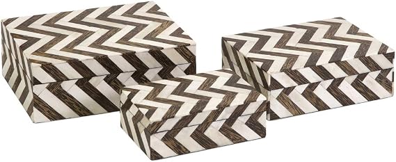 IMAX 19911-3 Zig Zag Bone Inlay Boxes, Set of 3