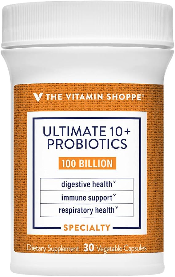 The Vitamin Shoppe Ultimate 10+ Probiotics 100 Billion CFU - 10 Probiotic Strains for Digestive Health, Immune & Gut Support (30 Vegetable Capsules)