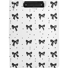 Clipboard Folder Black Bows Dot White A4 Foldable Clipboard with Horizontal and Vertical Double Metal Clips with Pen Holder