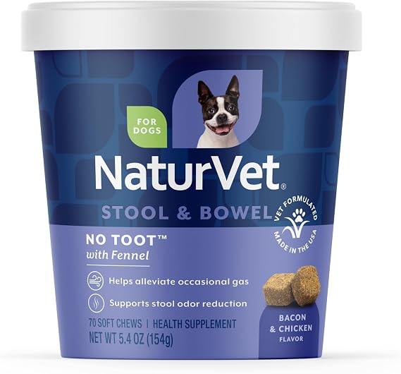NaturVet No Toot Gas Aid Plus Fennel for Dogs, 70 ct Soft Chews, Made in The USA