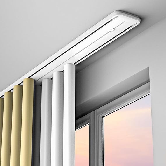 1-5M Heavy-Duty Conjoined Double Curtain Track,Aluminum Curtain Track Set,White Curtain Rails Ceiling Mounting for Living Room Bedroom Room Divider(1M)