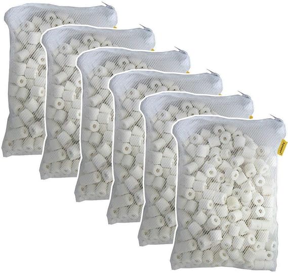 6 lbs Premier Bio Ceramic Rings Aquarium Filter Media in 6 Free Mesh Bags for Freshwater Saltwater Fish Tank Pond Shrimp Canister
