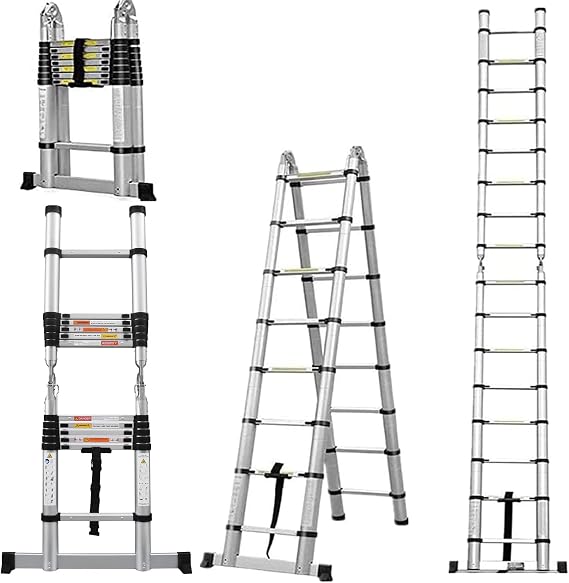 Ladders Telescoping Ladder 12.5 FT Dual Purpose Aluminum Telescopic Ladder with Non-Slip Feet Adjustable Lightweight Compact Ladders for Household or RV Outdoor Work,330lb Load Capacity(1.9M+1.9M)