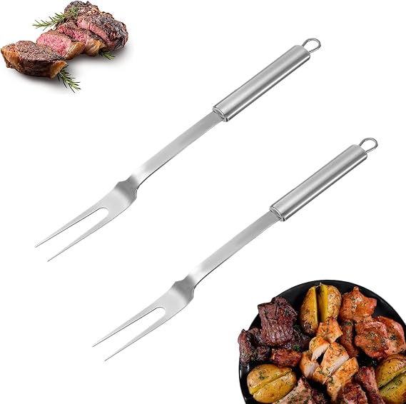 2 PCS Meat Forks, Stainless Steel, 13 Inch | Professional Meat Cooking Fork, Grilling Fork, BBQ Fork, Two Pronged Forks for Kitchen