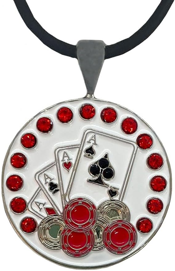 Giggle Golf Bling 4 Aces Golf Ball Marker with Golf Necklace for Women