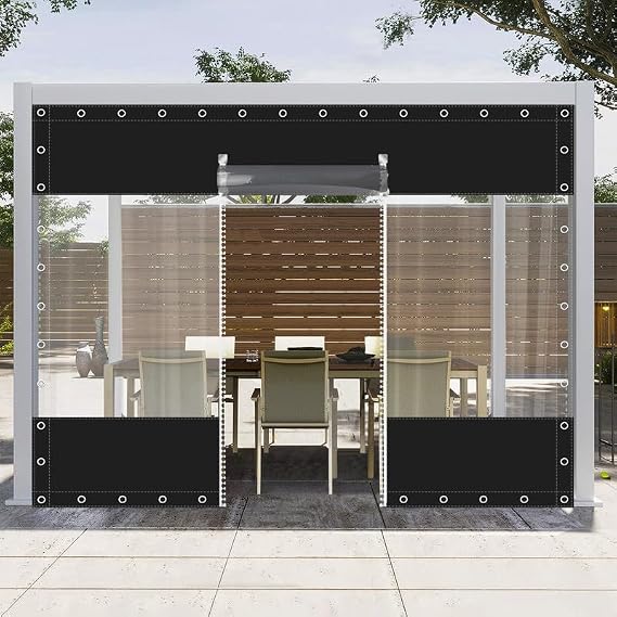 Clear Vinyl Curtains with Zippered Entry, 23oz Heavy Duty Waterproof Anti-UV and Tear-Resistant Tarpaulin with Grommets, Weatherproof Panels for Porch, Pergola, Gazebo, Balcony, Patio, Enclosure