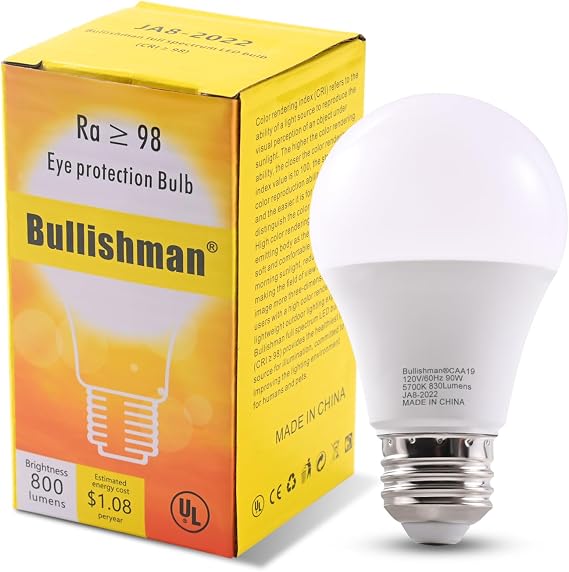 Full Spectrum Sun Light Bulb - A19 9W, Boosts Energy, Mood & Performance, Near-Perfect Color Rendering, Imitate Sunlight Indoors for a Happy Life, American Pry LED Beads,CRI of 98+, (4000K)
