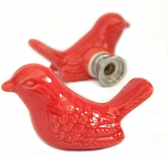 Colorful Ceramic Bird Knobs for Dresser Drawer Knobs Pulls Handles Kitchen Cabinet Knobs (Red)