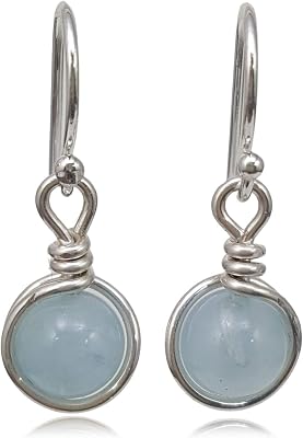 Sterling Silver Aquamarine Drop Earrings, Handmade Natural Gemstone Dangle Jewelry, March Birthstone