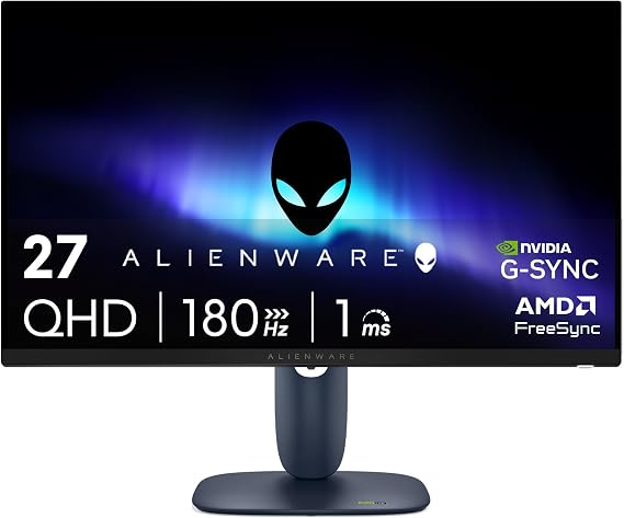 Alienware 27 Gaming Monitor - AW2725DM, QHD (2560x1440), 180Hz, Fast IPS, 1ms, NVIDIA G-SYNC Compatible, AMD FreeSync, 95% DCI-P3, HDR400, DisplayPort, 2 HDMI, 3 USB,