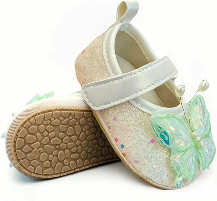 Mary Jane Baby Girl Shoes Newborn & Infant Dress Shoes with Soft Anti-Slip Sole, Size 3 Crib Shoes for First Walkers, Princess Style for Daily Wear & Gift