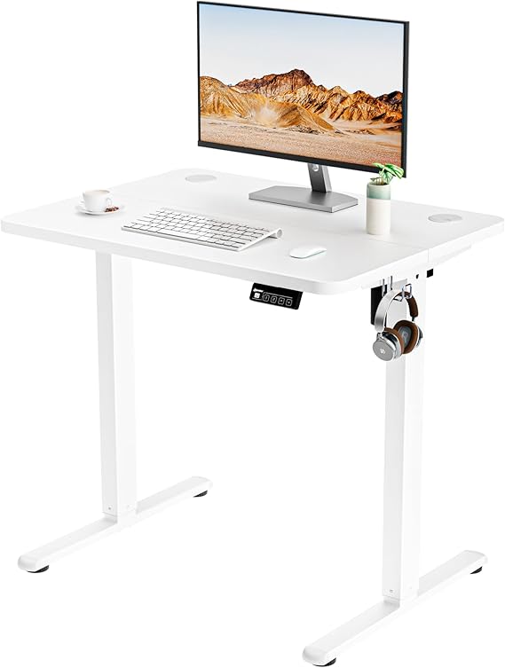 ERGOMAKER Electric Standing Desk, 31.5" x 23.6" Height Adjustable Sit Stand Desk with Splice Board for Home Office, Computer Desk Memory Preset (White Frame, White Desktop)