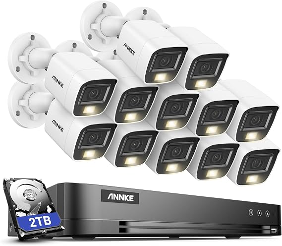 ANNKE 16CH Security Camera System, 8MP H.265+ 4K Surveillance AI DVR and 12x 3K 2960 * 1665 CCTV Camera with Smart Dual Light, Built-in Mic, AI Human/Vehicle Detection, 2TB Hard Drive