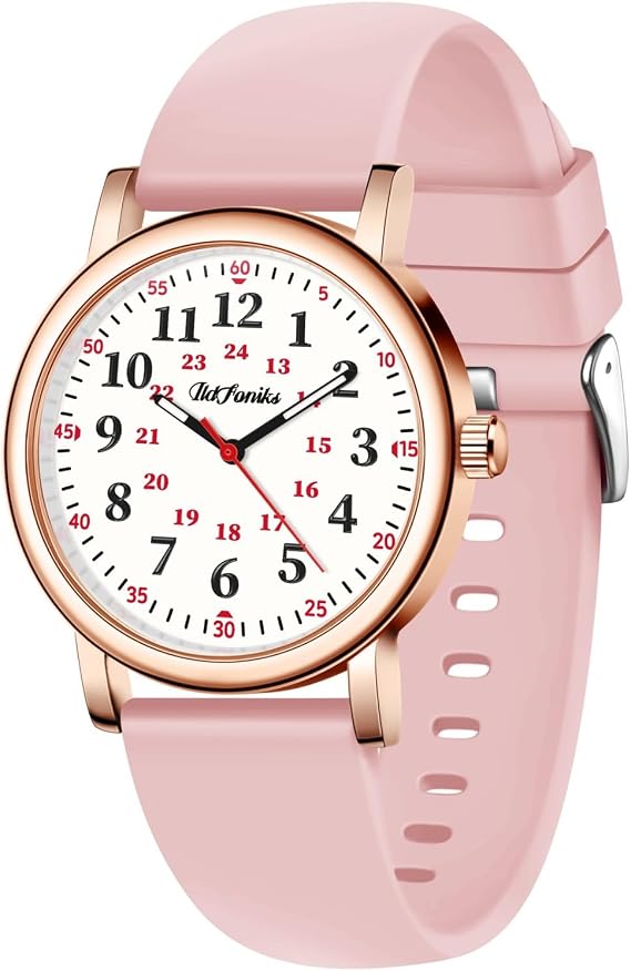 Nursing Watch Students 12/24 Hour Quartz Analog Nurse Watch Rosegold Pink Waterproof Women's Watches