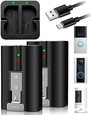 2PACK New V4 Battery and USB Charging Station for Ring-Doorbell-Camera 123433plus, Stick-Up Cam 2nd & 3rd Gen, PeepholeSpotlight CameraSpotlight Cam SolarCamera Indoor Outdoor 3.65V 6040mAh