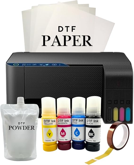 Cartridge-Free Super-Tank Printer with DTF Ink Bundle for Heat Transfers, Easy Fill, Built-in Scanner & Copier - DTF Conversion Printer New, Medium