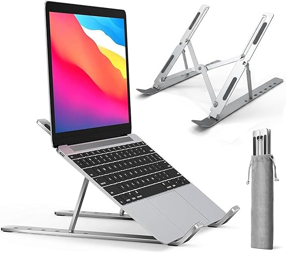 Coverzone Notebook Standı 2in1 Katlanabilir Taşınabilir Folding Alüminyum Dizüstü Bilgisayar Standı Açısı Ayarlanabilir 7 Kademeli