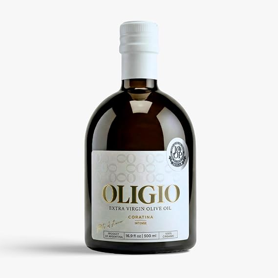 Oligio Organic Extra Virgin Olive Oil Cold Pressed Ultra High Polyphenol Rich, Unprocessed Coratina EVOO, Dark Glass Bottle Ideal for Italian Dressing Aceite de Oliva Extra Virgen, 16.9 fl oz