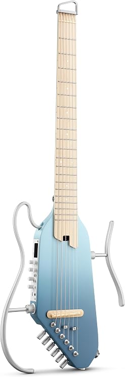 Donner HUSH-I PRO Travel Guitar Portable Headless Guitar Smart Guitar Set with Earphone Multiple Effect Modes, Blue