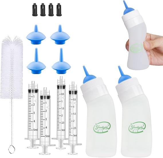 Kitten and Puppy Bottle Feeding Kit,Kitten Silicone Bottles,Replaceable teats Mini and Syringes for Pet Dog Puppy Kitten and Small Baby Animals (Blue)