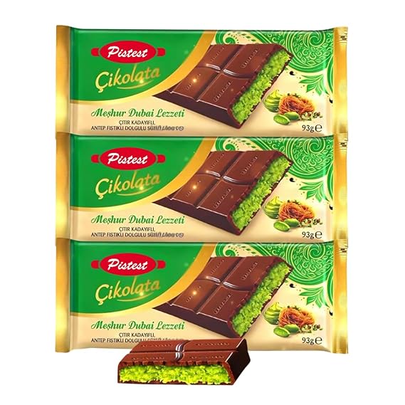 Dubai Chocolate Bars - (Pack of 3) Milk Chocolate With Pistachio - 93g / 3.2 oz