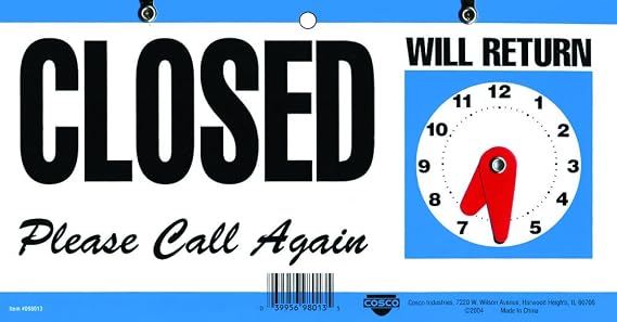 Cosco Sign, Open/Closed with Clock (098013) 6 x 11.5 inches