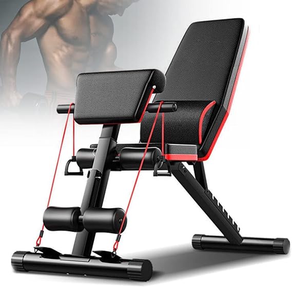 Weight Bench Foldable, Strength Training Bench with Quick Folding & Fast Adjustment, Sit Up Bench with Resistance Band, Workout Bench Home Gym Equipment for Full Body Workout