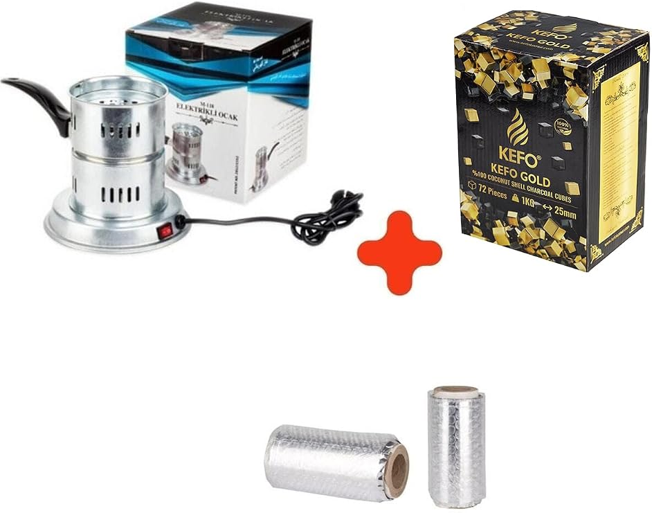 Kefo Nargile Köz Yakma Kömür Yakma Makinesi Ocak + 1 Kg Kefo Gold Nargile Kömürü+ Rulo folyo