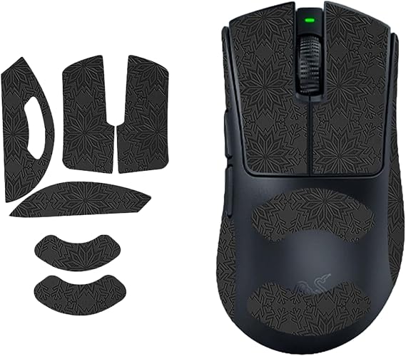 1 Set Mouse Anti-slip Grip Tape Fit for Razer DeathAdder V4 Pro,toergy Sweat Resistant,Self-Adhesive Design,Elastics Refined Side Stickers,Professional Mice Upgrade Kit,Black Snowflake Pattern