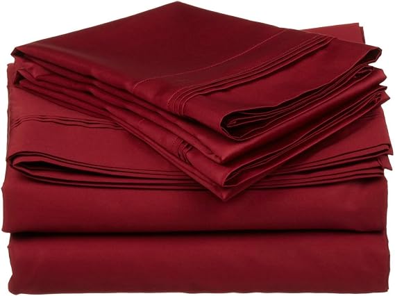 4 Piece Real 800 Thread count Bed Sheet Set - 100% Egyptian Cotton Ultra Soft Luxury Sheets - Italian Finish Fitted Sheet fits Upto 6 deep Pocket Mattress (California King, Burgundy Solid)