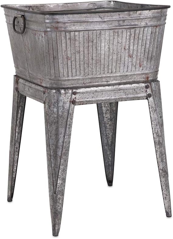 IMAX 65345 Perryman Galvanized Tub on Stand. Lightweight Iron Beverage Tub - Use for Keeping Pets, Holding Firewood, Displaying Vegetables, Storing Wines. Multi Utility Tubs