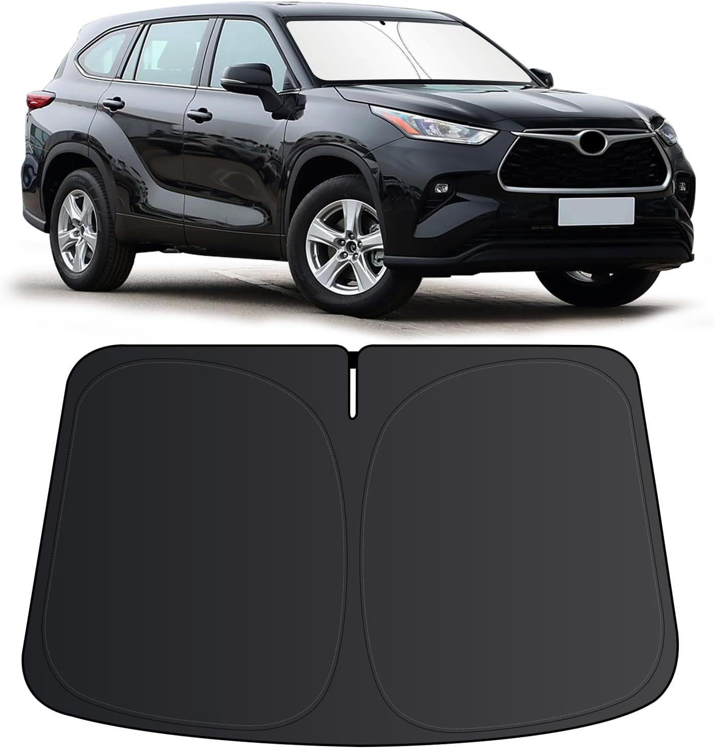 Windshield Sun Shade for Toyota Highlander 2014-2024 2025 L LE XLE Limited Platinum, Car Front Window Covers Sun Visor Protector, Foldable Blocks UV Rays Sunshade for Toyota Highlander Accessories